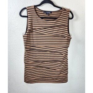 ​89th & Madison Womens L Tan Black Stripe Tiered Sleeveless Scoop Neck Tank Top